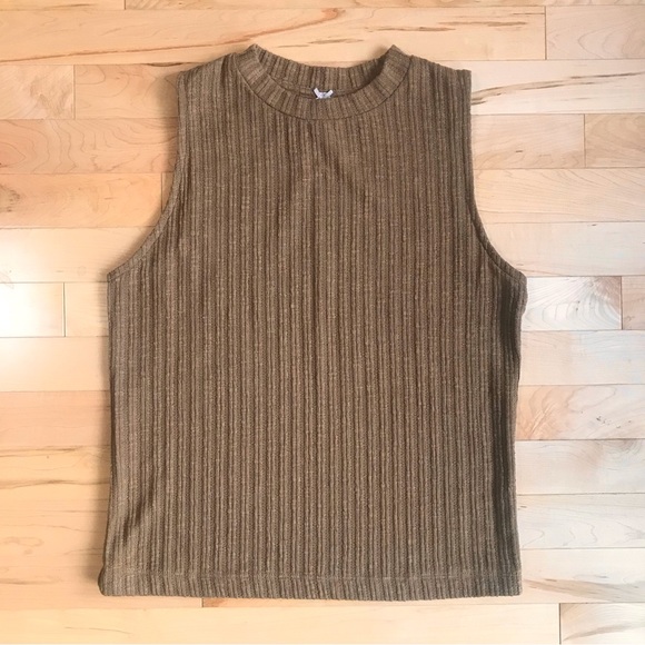 Jo & Co women's large sleeveless tank crewneck ribbed knit tan - Picture 2 of 4